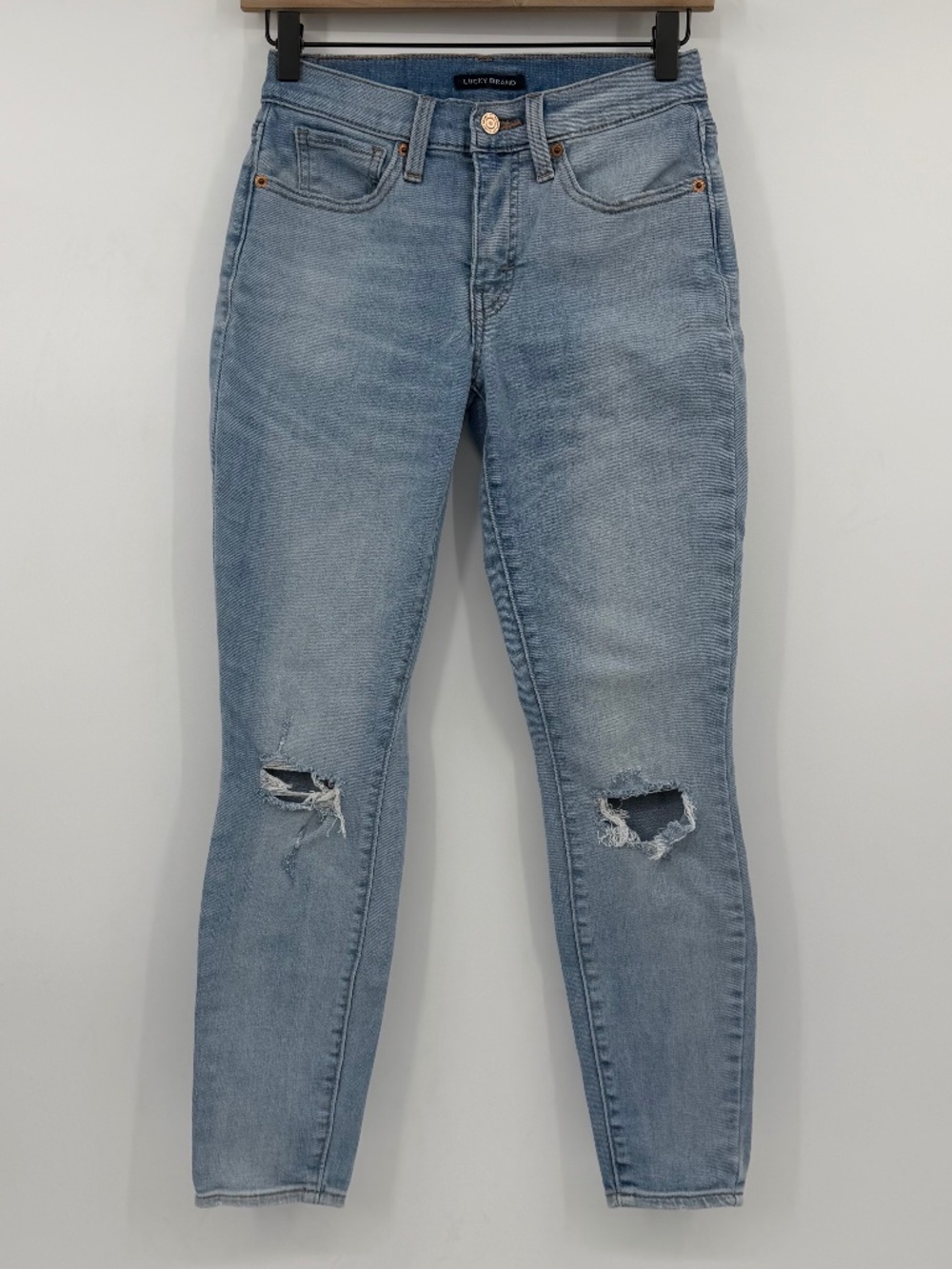 Lucky Brand Jeans Women 2 Ava Mid Rise Skinny Light Wash Denim Distressed